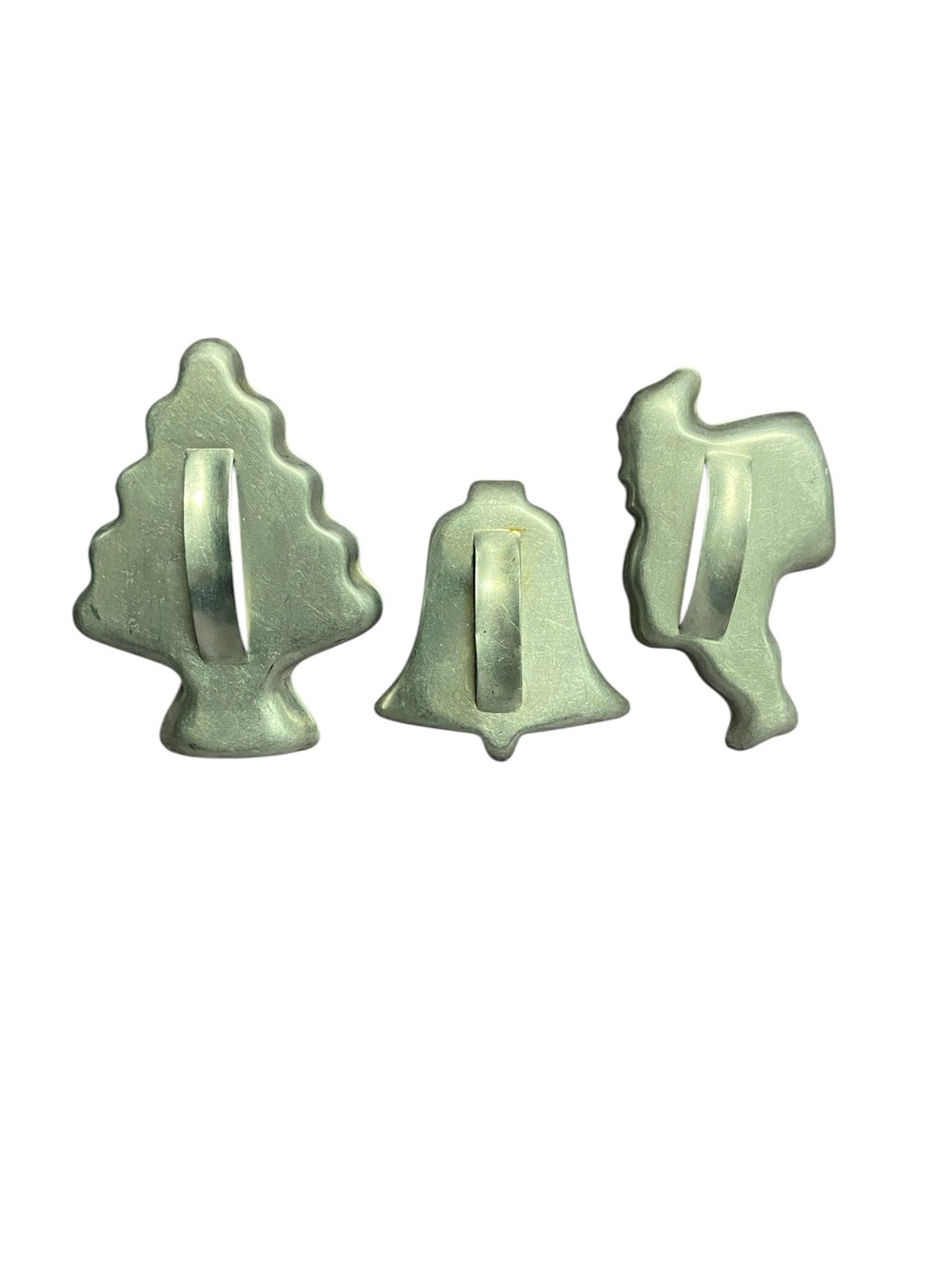 Vintage Aluminum Cookie Cutters Christmas Tree Santa Bell Lot of 3